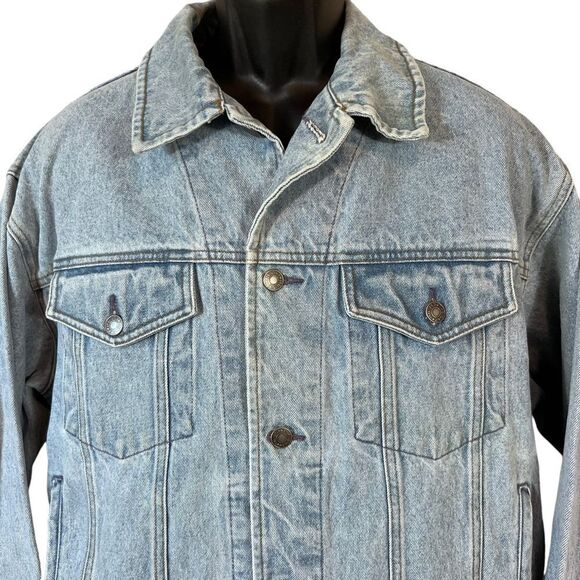 Vintage 90’s Gap Denim USA Flag Graphic Jean Trucker Jacket - Picture 3 of 15